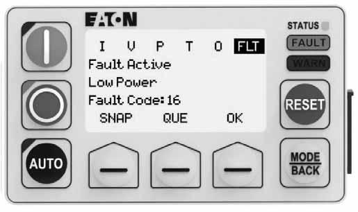 Chapter 8 C445UM Monitoring User Interface C445UM Fault and Event Diagnostics Faults: When a fault occurs, the FAULT LED will light and a notification screen will provide fault description and access