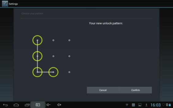 2. Re-enter Pattern 3. Click confirm to complete unlock pattern.
