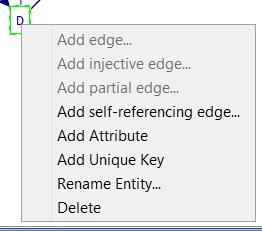 4.1.1.7 Rename Entity Right click on an entity and select Rename Entity from the popup menu. A dialog popup prompting for the entity's new name. 4.1.1.8 Delete Right click with any combination of entities and edges highlighted.