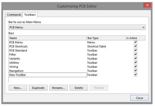 5 NEW TOOLBARS By clicking on the Toolbars tab of the Customizing Editor, access may be gained to the various toolbars associated with the specific editor.