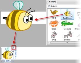 Click to expand the ClipArt folder, select the Animals category, then drag the Bumblebee onto the page.