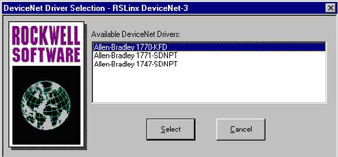 DEVICENET PROTOCOL CHAPTER 4: FIELDBUS INTERFACE 4. Select the Allen-Bradley 1770-KFD driver. The Driver Configuration dialog appears: 5.