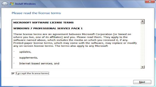 3. Check the box next to I accept the license terms and select Next. 4.