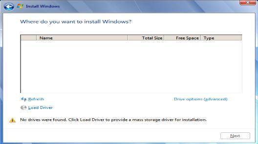 5. Select the Load driver option to load the appropriate driver for the storage device. 6.
