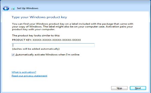 12. Enter a Windows product key to activate
