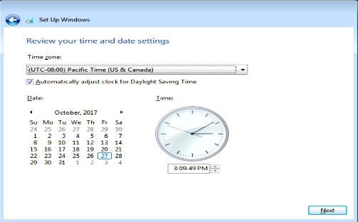 14. Customize the time and date and select Next. 15.