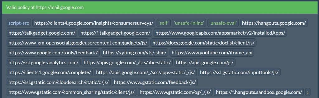 Even if they removed 'unsafe-inline' (or added a nonce), any JSONP endpoint on whitelisted domains/paths can be