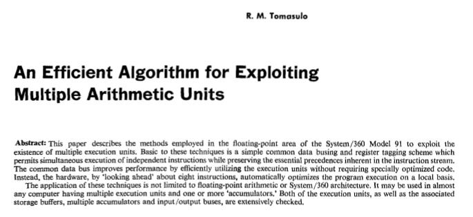 Tomasulo algorithm Another dynamic instruction scheduling algorithm For IBM 360/91, a