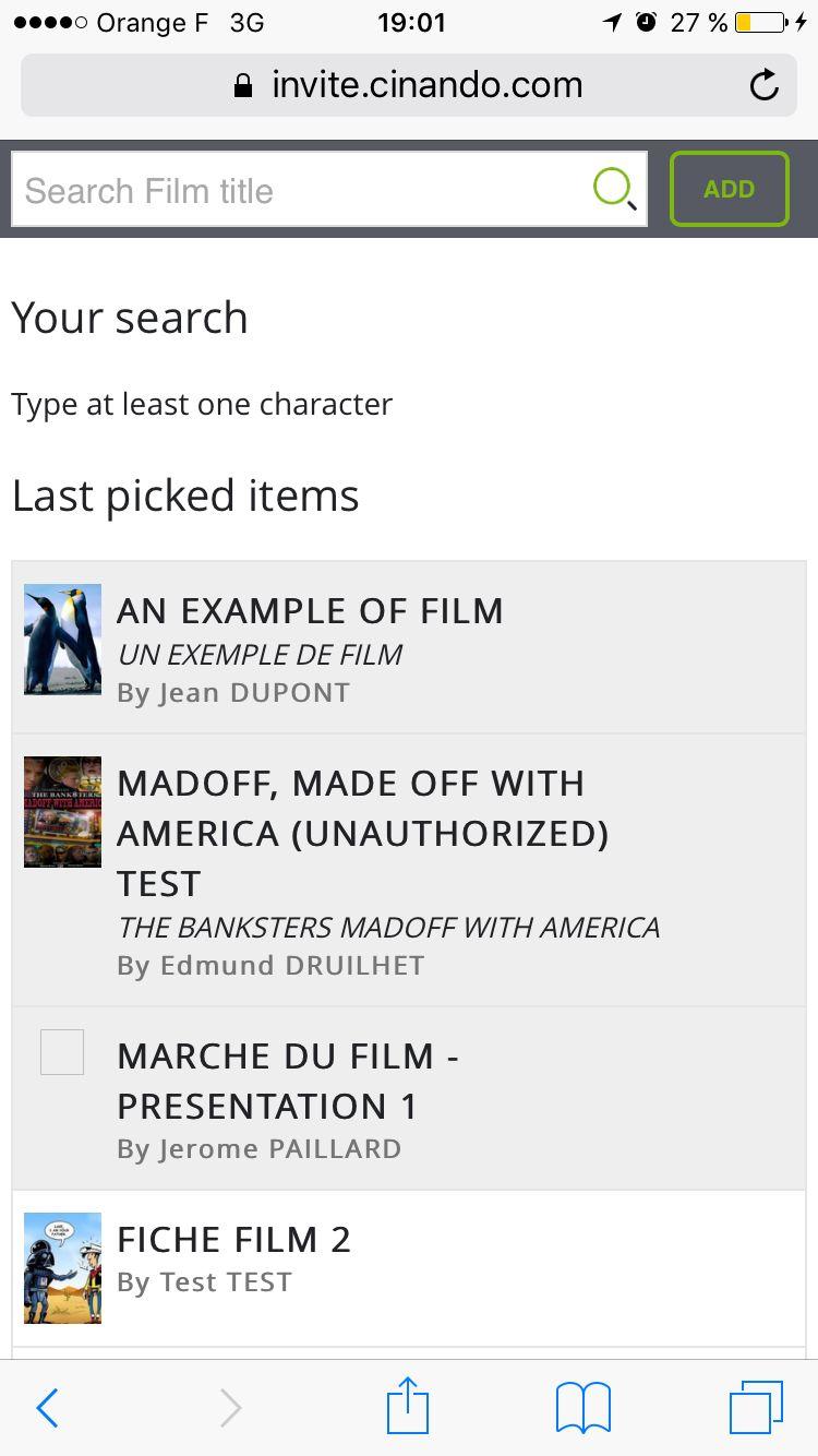 Step 3: Add screeners to your invite Click on Search Film title > type a film title, click on it to select it > type
