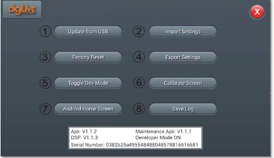 29 Maintenance Page 1 2 3 4 5 6 7 8 1 Update from USB Software updates will be availble for download from www.studiomaster.