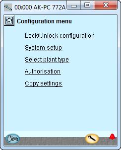 Configuration - continued Authorization 1. Go to Configuration menu Press the orange setup button with the spanner at the bottom of the display.