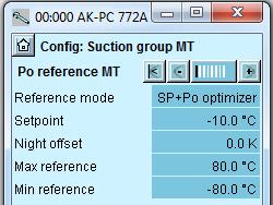 Configuration - continued Set control of MT compressors 1. Go to Configuration menu 2. Select Suction group MT 3.
