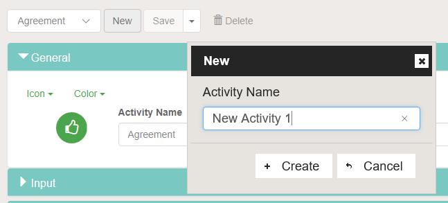 Activity Name and Tile details Click New in the Activity setup screen, to begin creating an activity. Enter a new activity name.