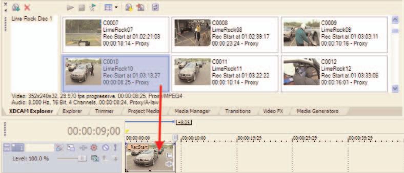 Adding Clips to the Timeline It is important to note that clips imported using XDCAM Explorer are not associated to an