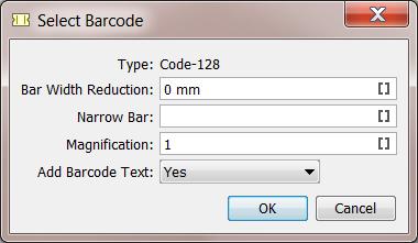 4 5. Specify Barcode Parameters. Note: You cannot choose the barcode type. The default is Code-128 Bar Width Reduction: Use this option to compensate for the ink spreading on the press.