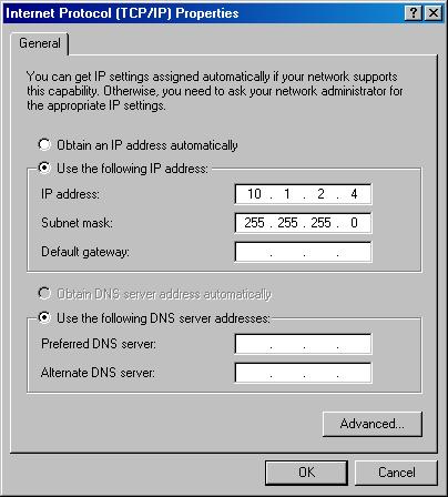 Appendix D: Communicate with Controller Via PC 4. Click the Use the following IP address radio button. Enter an IP address of 10.1.2.4, a subnet mask of 255.255.255.0, and click the OK button. 5.