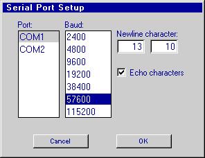 Section 7: Setup Functions 5. Touch a COM port Port Baud button to open a Serial Port Setup dialog box for the related port. Select the port, if applicable, and the port s baud rate.