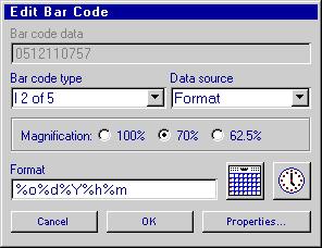 COM1, COM2: Select COM1 or COM2 when the bar code data comes from an external device, such as a scale or scanner.