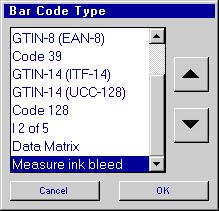 Message with bar code Measuring Ink Bleed: Insert a bar code field by touching the bar code field button at the