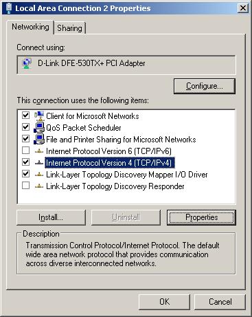 On the Local Area Connection Properties dialog box select Internet Protocol
