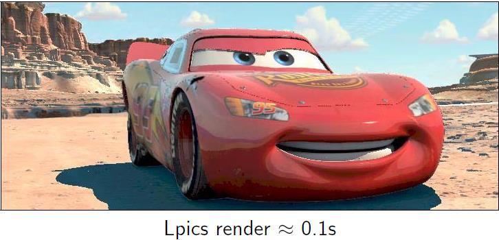 LPics Interactive relighting engine RenderMan surface shaders generate image space caches Caches loaded onto GPU Light shaders run on