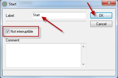 32. Enter the Label Start and select Not interruptible and then click the OK button