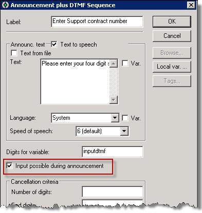 102. Select the Input possible during announcement check box. 103.