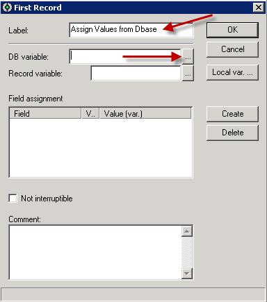 124. In the Label field enter Assign Values from Dbase and then select the browser button adjacent to the DB variable