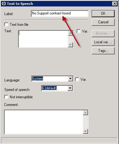 This can be achieved by using a Text to Speech element.