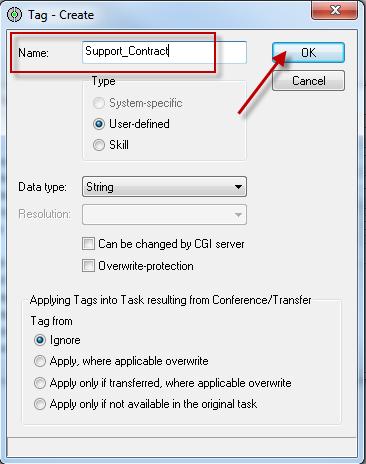 17. Create a tag for Support_Contract then click the OK button. 18.