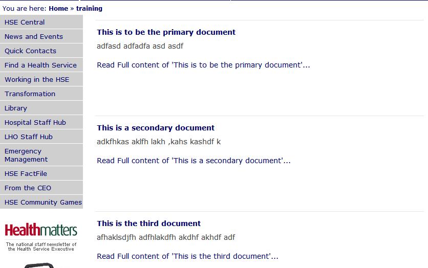 If you wish for the main content of one particular document to be displayed on the screen and show the remaining documents listed underneath you must make that document the primary document. 1.