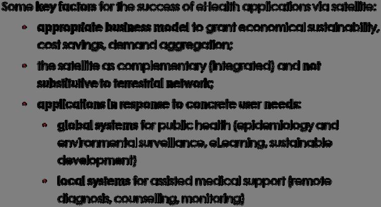 Some key factors for the success of ehealth applications via satellite: before to start an application, study an appropriate business model