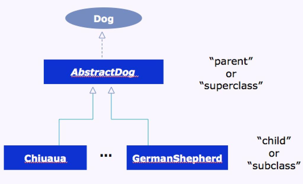 An introduction to inheritance A dog of an example: Dog.java AbstractDog.java Chiuaua.java GermanShepherd.