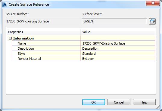 Reference Example - Surfaces: In this example, the Create Surface Reference pop-up window appears.