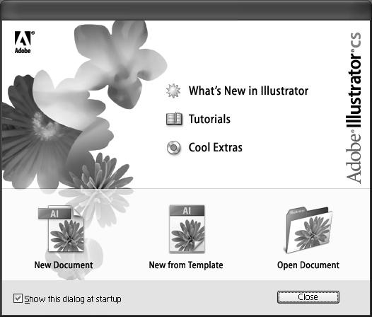 Illustrator CS H O T 2. Interface The Welcome Screen When you open Illustrator CS for the first time, a Welcome Screen appears with links to the new features document, tutorials, and CD extras.
