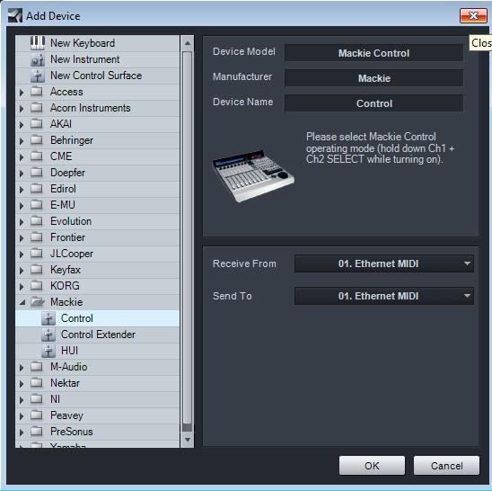 Setting up Studio One Device Setup Control surfaces are configured in the Studio One> Options > External Devices menu> Add.
