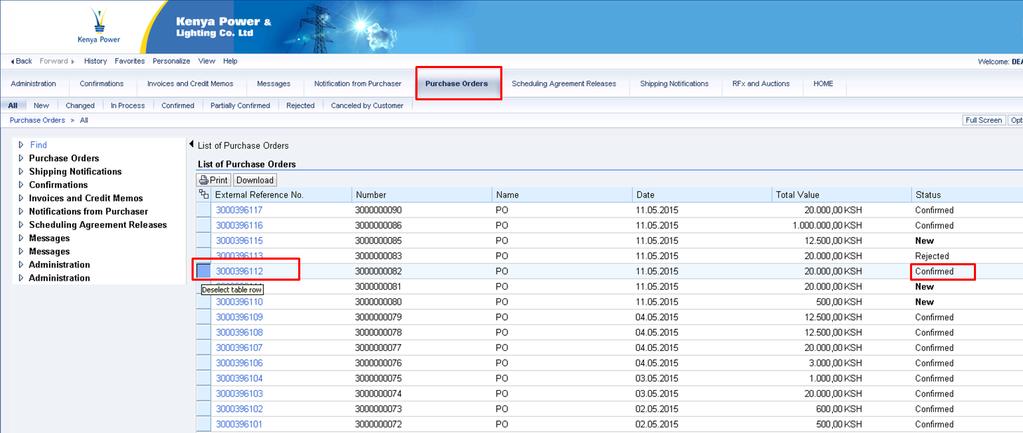 4.4. Invoice Creation Process After log on: Access the option 'Purchase order' from the Navigation Menu.
