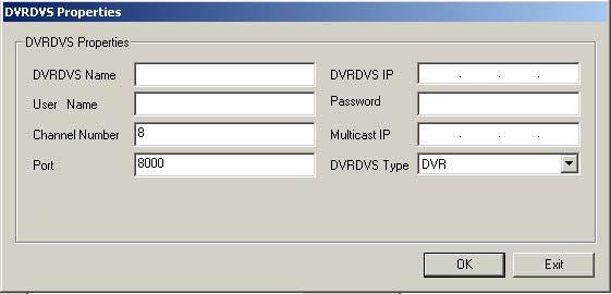 Enter the parameters of the DVRDVS to be managed.