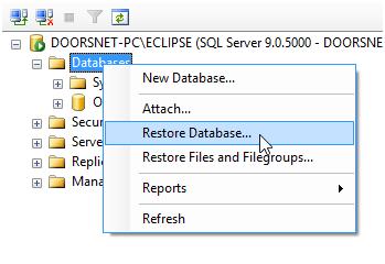 Ready for you to restore the backup database. 2.2 Restore the Backup Database 1.