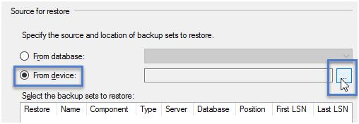 Right-click Databases and choose Restore Database 4. Select From Device then click on the browse button. 5.