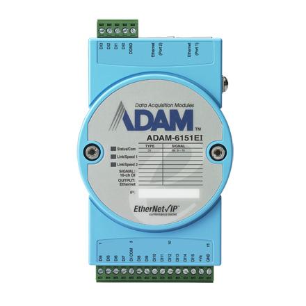 2.1 Digital I/O Modules 2.1.1 Overview The ADAM-6150EI, ADAM-6151EI and ADAM-6156EI are a series of isolated digital I/O modules which support the EtherNet/IP protocol.