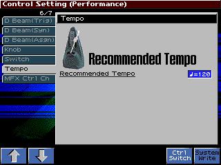 Setting the Master Tempo For each performance, you can choose a master tempo setting called the recommended tempo. This setting provides tempo information for the rhythm patterns and the arpeggiator.