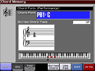 Selecting and Playing Chord Forms 1. With Chord Memory on, hold down SHIFT and press CHORD MEMORY to display the Chord Memory screen.