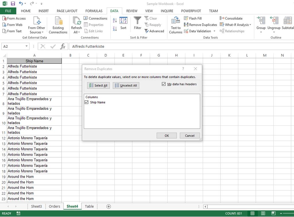 Excel Time Savers Page 5 Strip out duplicate rows Excel offers a quick and easy way to strip out duplicate rows. On the data ribbon is a Remove Duplicates option.