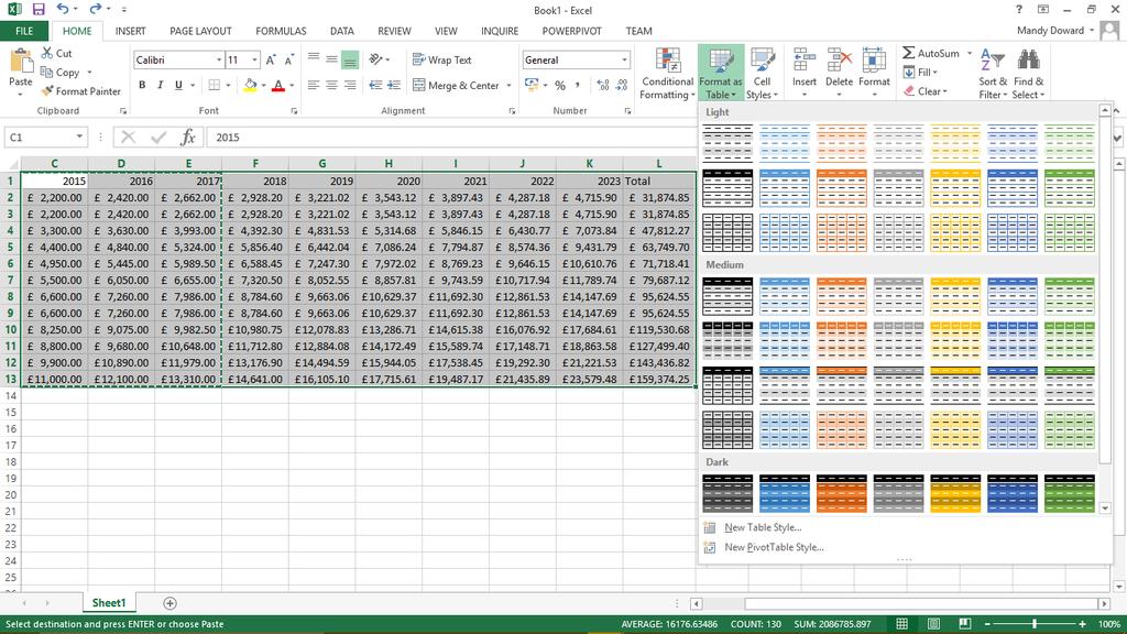Excel Time Savers Page 8 Table formatting Excel provides a Format as Table utility on the Home ribbon