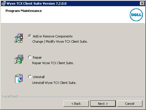 Figure 25. Wyse TCX Client Suite 3 The Program Maintenance screen is displayed. Figure 26.
