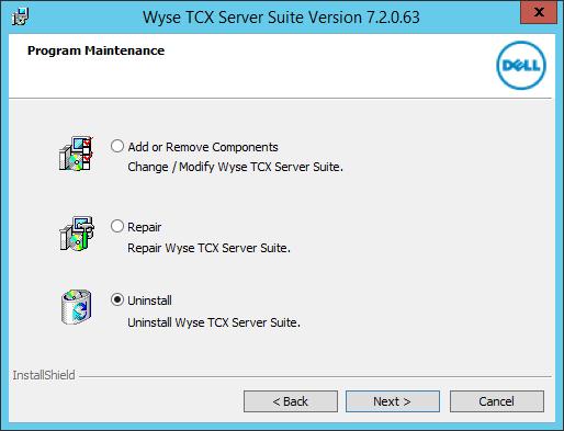 Figure 31. Program Maintenance 4 Click Uninstall to uninstall the Wyse TCX Server Suit Version 7.2.0.XX.
