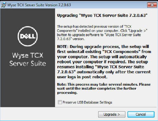 Figure 43. Upgrading Wyse TCX Server Suite 3 The Setup Type dialog box is displayed. In the Setup Type dialog box, there are two types of upgrading modes.