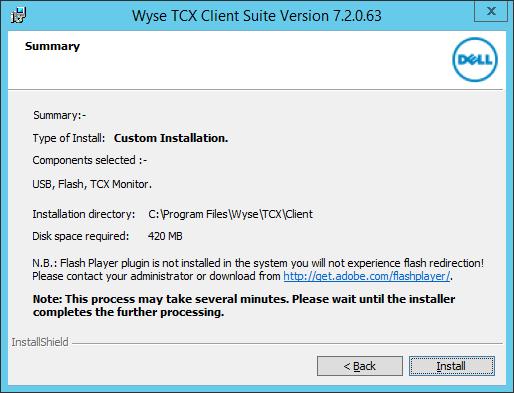 Figure 55. Summary 4 The Installing Wyse TCX Client Suite screen is displayed.