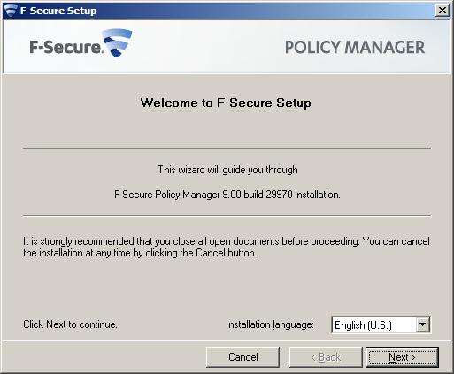 F-Secure Client Security Installing Policy Manager 19 Installing the product This section explains the steps required to install Policy Manager.